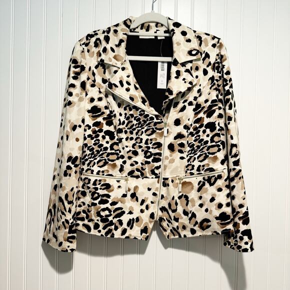 Chicos Cheetah Print Moto Jacket NEW Size Medium - Picture 2 of 7